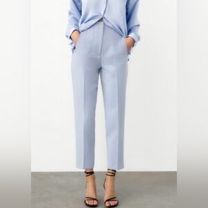 NWT Zara Women's Light Blue/Grey High Waist Cropped Ankle Pants Size M
